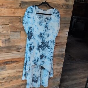 Cha Cha Vente Sky Blue Tie-Dye Tunic Size 1x Cute Cheap Spring Flowy